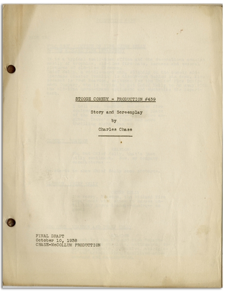 Moe Howard's 27pp. Script Dated October 1938 for The Three Stooges Film ''Flat Foot Stooges'' or ''Fire Picture'' -- Very Good Condition